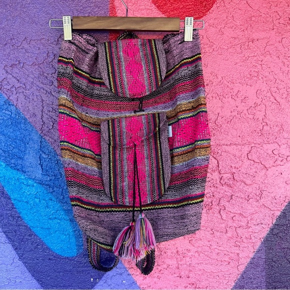 Mexican boho hippie drawstring backpack - Picture 2 of 9